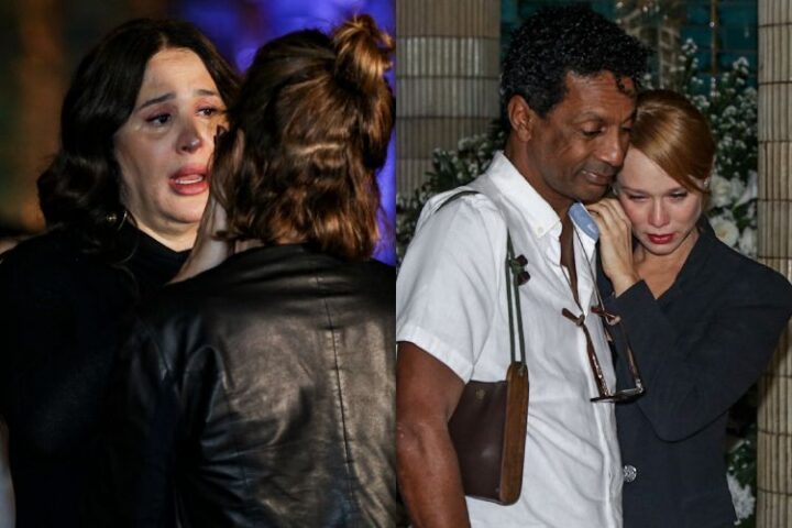 Claudia Raia, Luís Miranda e Mariana Ximenes no velório de Aracy Balabanian