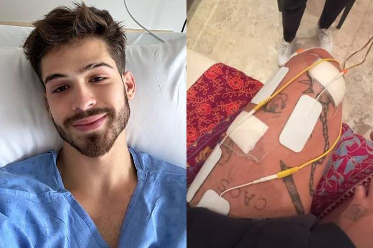 João Guilherme, após cirurgia no joelho, surge realizando tratamento e desabafa: “minha vida”