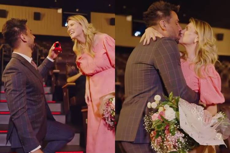 Julio Rocha pede Karoline Kleine em casamento de surpresa em cinema