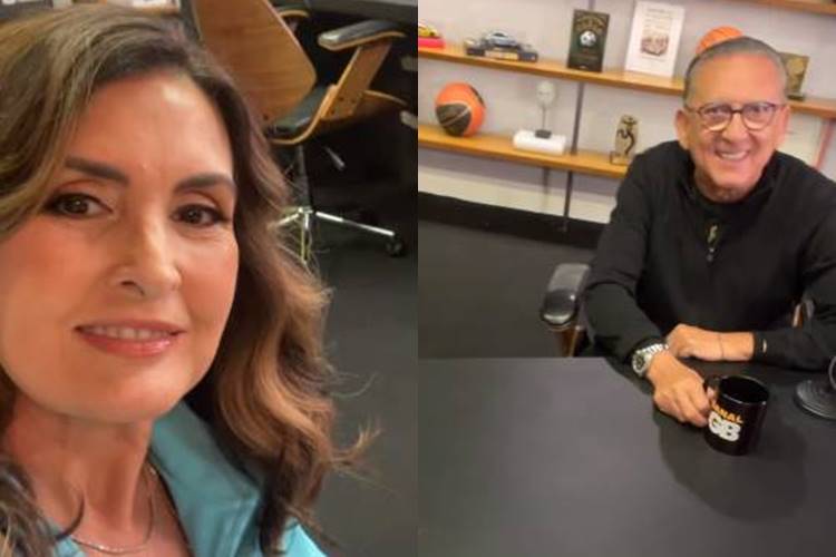 Fátima Bernardes surge ao lado de Galvão Bueno e expõe passado com o narrador