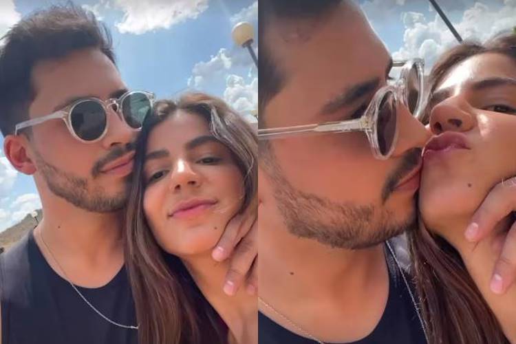 Hariany surge aos beijos com filho de Leonardo após assumir romance