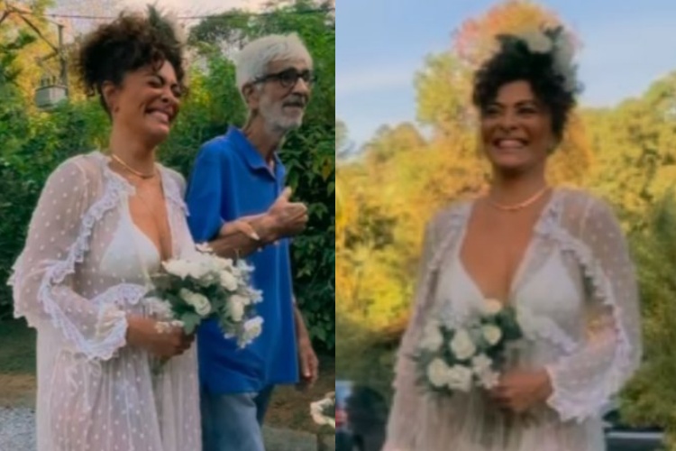 Juliana Paes é criticada por entrar de biquíni em igreja para renovar votos de casamento