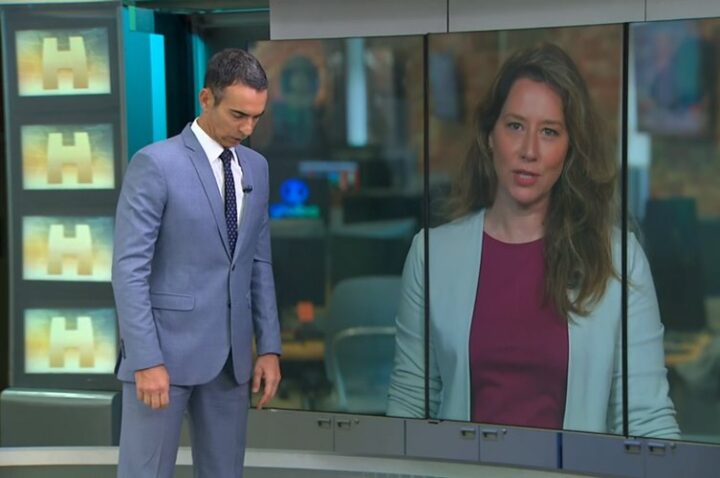 César Tralli com Carolina no Plantão da Globo