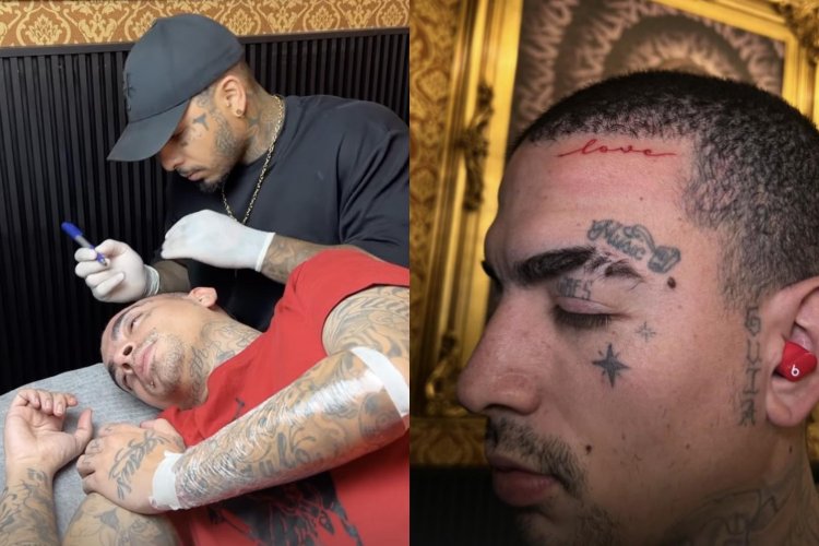 Após divórcio de Lexa, MC Guimê faz tatuagem no rosto sobre o amor