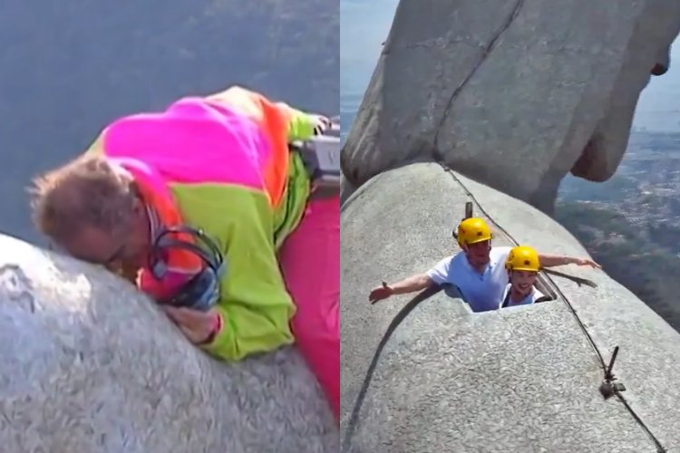 Segure o coração! Aos 88 anos, Renato Aragão volta a subir ao topo do Cristo Redentor