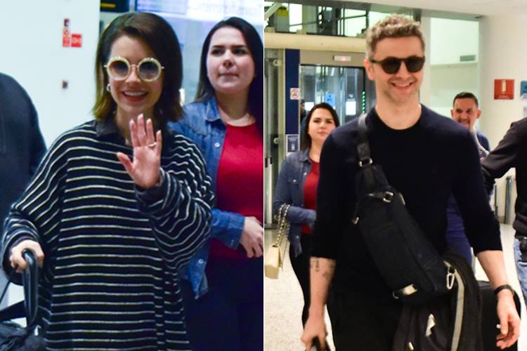 Sorridentes, Sandy e Lucas Lima são clicados juntos em aeroporto de Campinas