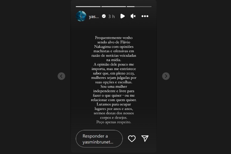 Yasmin Brunet pronunciamento (Reprodução: Instagram)