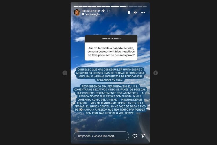 A resposta de Ana Paula ao internauta (Reprodução: Instagram)