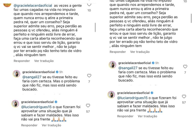 Graciele respondendo o internauta (Reprodução: Instagram)
