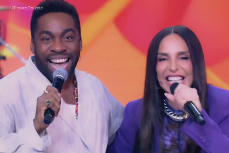 Lázaro Ramos e Ivete Sangalo cantando juntos (Reprodução: TV Globo)
