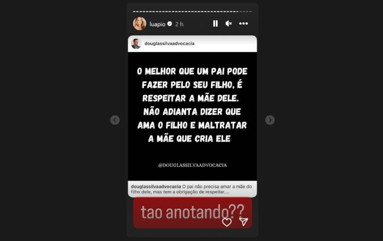 Luana Piovani desabafando no Stories (Reprodução: Instagram)