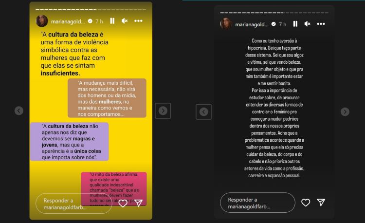 Mariana Goldfarb desabafando no Instagram (Reprodução: Instagram)