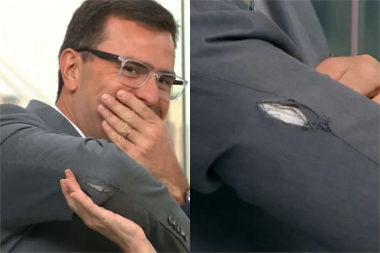Rodrigo Bocardi passa vergonha ao vivo com terno rasgado durante telejornal na Globo