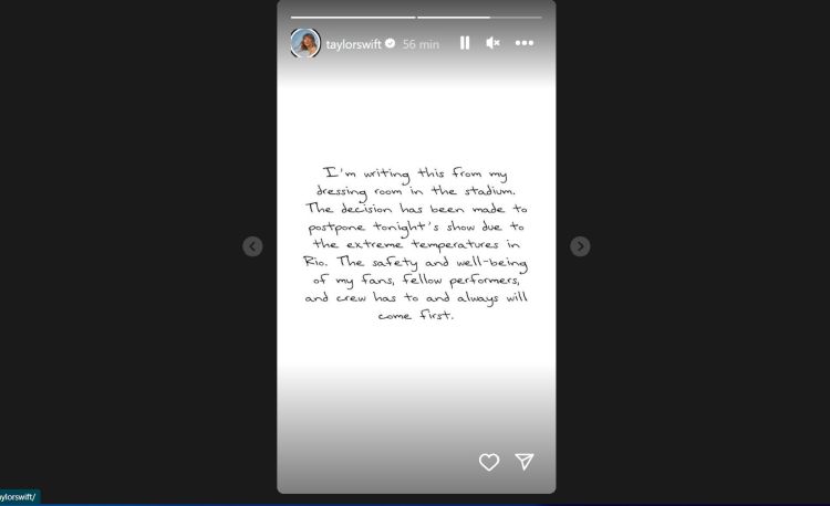 Taylor se pronunciou através do Instagram (Reprodução: Instagram)