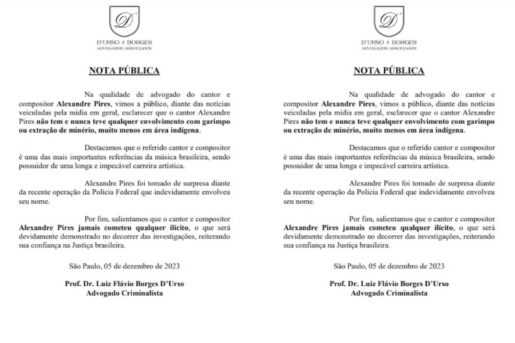 Alexandre Pires A nota que a equipe de Alexandre Pires enviou a Quem (Reprodução: Quem)