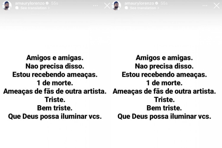 O desabafo feito por Amaury antes de desativar as redes sociais (Reprodução: Instagram)