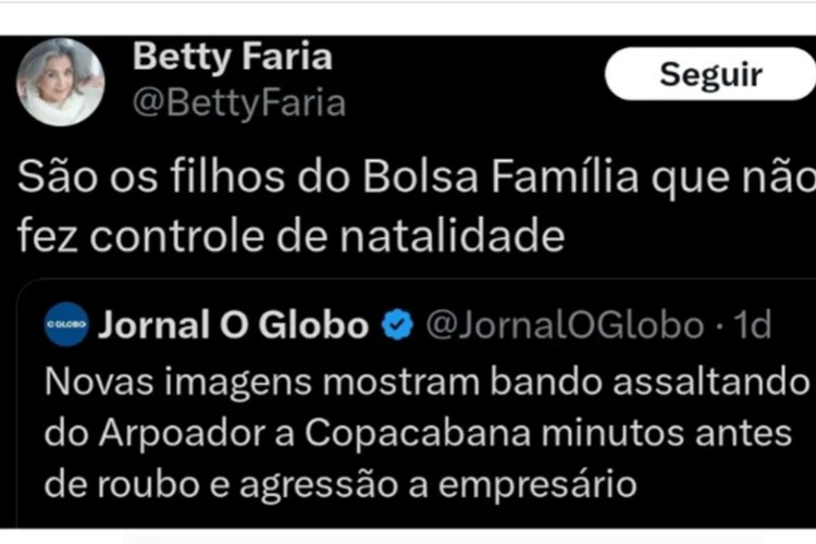 A fala da Betty Faria que gerou polêmica (Reprodução: Twitter)