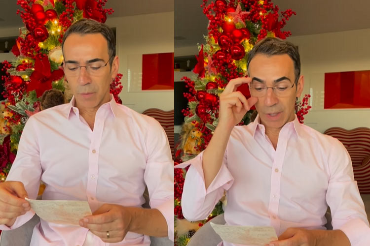 César Tralli emociona o público ao ler carta escrita por sua mãe falecida: ‘Presente que veste o coração’