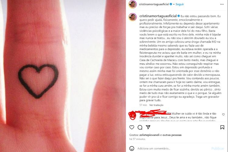 O desabafado e pedido de ajuda de Cristina Mortágua (Reprodução: Instagram dela)