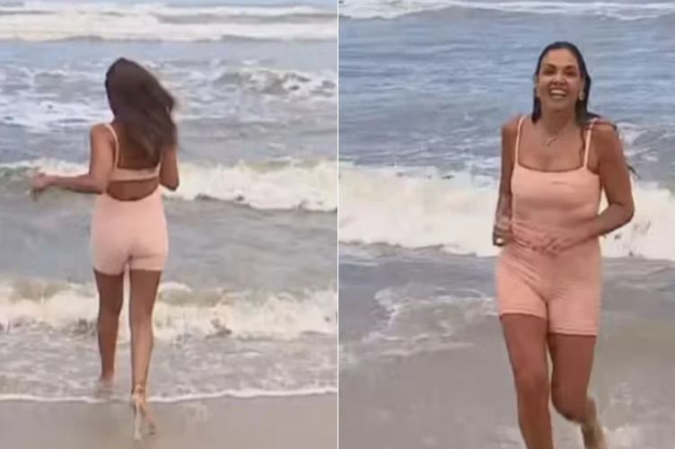 Apresentadora da Globo mergulha no mar ao vivo e momento viraliza