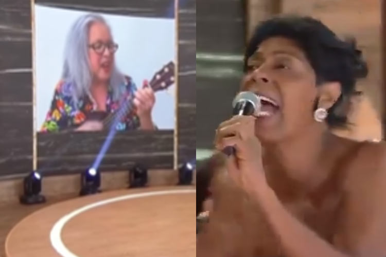Márcia Fu é surpreendida por Tetê Espíndola, dona do hit ‘Escrito nas Estrelas’, durante a final de ‘A Fazenda 15’
