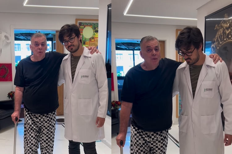 Walcyr Carrasco aparece usando bengala durante recuperação de fratura no fêmur: ‘Vitória’