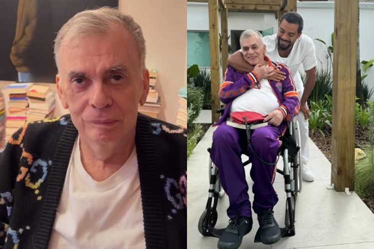 Walcyr Carrasco, após quebrar o fêmur, surge sorridente em cadeira de rodas