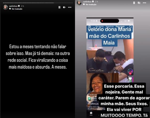 Os stories de Carlinhos sobre o assunto (Reprodução: Instagram)