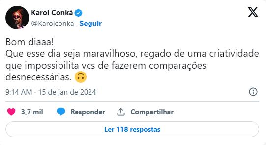 Comentário de Karol Conká Foto X