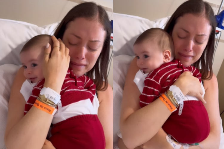 Emocionada, Fabiana Justus publica vídeo com o filho nos braços após ser diagnosticada com leucemia: ‘Privilégio’