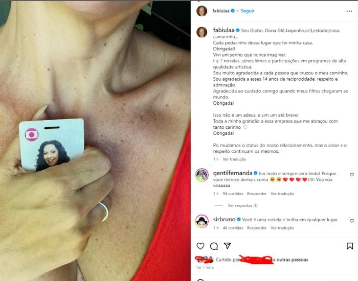 O anúncio de Fabíula Nascimento realizado no feed dela (Reprodução: Instagram)