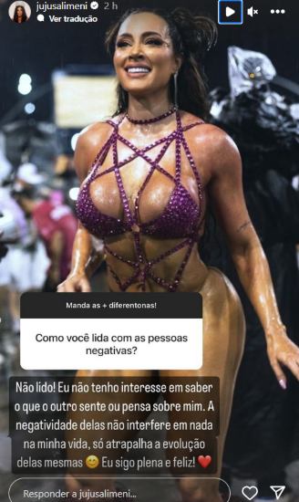 A resposta de Juju sobre pessoas negativas (Reprodução: Instagram