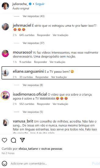 Os comentários da postagem de Julio (Reprodução: Instagram)