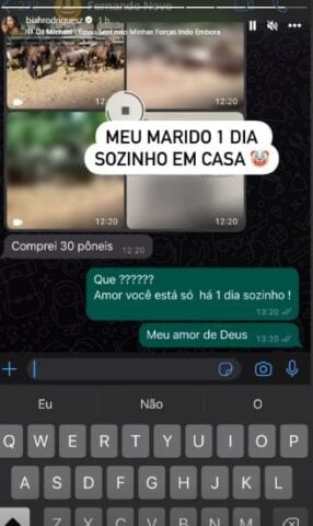 Bia Rodrigues mostrando a conversa em seu Stories (Reprodução: Instagram)