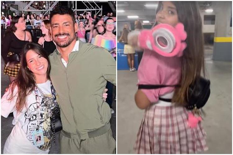 Cauã Reymond curte show ao lado da irmã e da filha