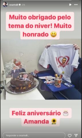 Cesar Tralli agradecendo a homenagem feita pela fã Amanda (Reprodução: Instagram)