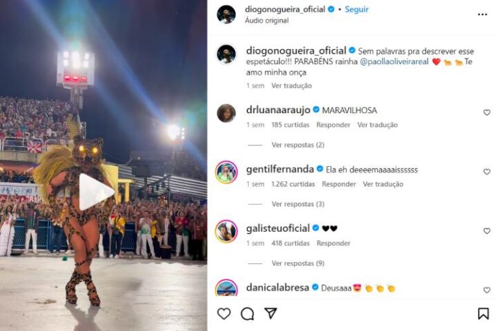 Diogo Nogueira elogiando Paola na rede social (Reprodução: Instagram)
