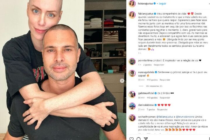 Fabiana mostrando o marido de cabelo cortado (Reprodução: Instagram)