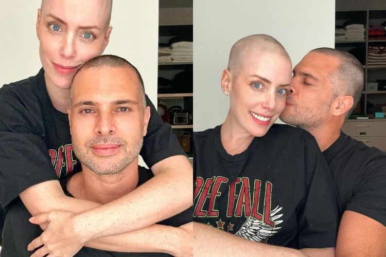 Fabiana Justus se declara para marido após ele raspar a cabeça em apoio à ela: “Meu companheiro de vida”