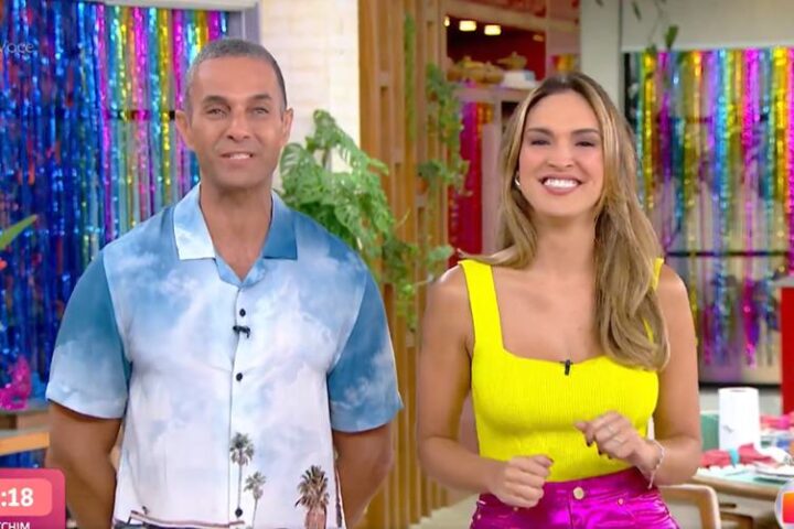 Fabrício Battaglini and Talitha Morete on Mais Você - Photo: TV Globo
