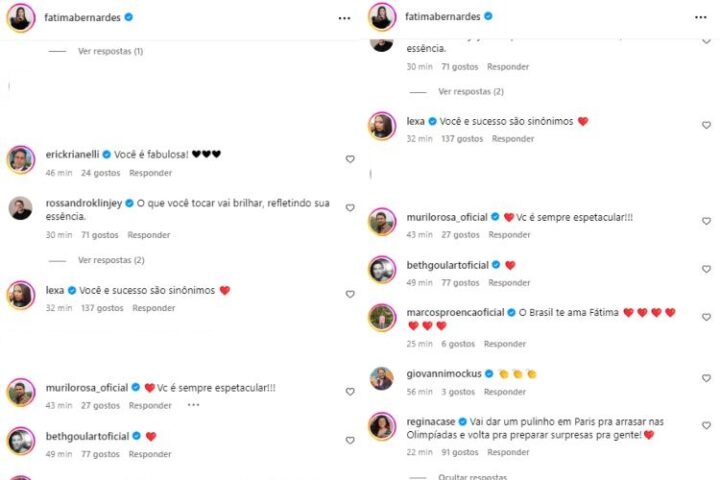 Os comentários dos famosos na publicação de Fátima sobre sua saída da TV Globo (Reprodução: Instagram)