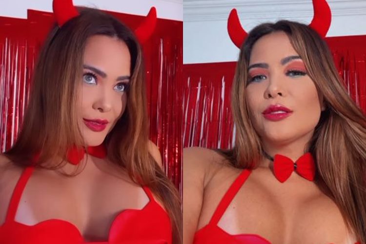 Geisy Arruda sensualiza e gera comentários ao usar fantasia de ‘diabinha’