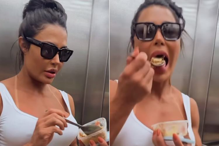 Gracyanne Barbosa surge comendo marmita no elevador e expõe reação dos vizinhos