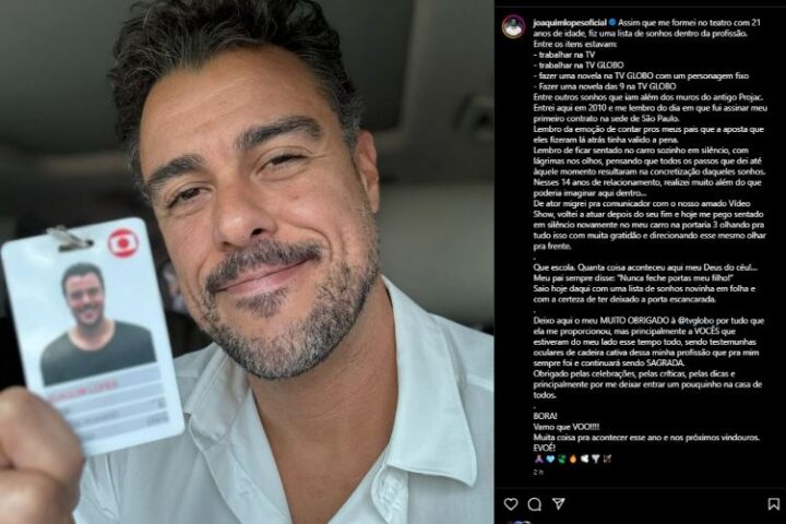 Joaquim Lopes A publicação de Joaquim anunciando sua saída da TV Globo (Reprodução: Instagram)