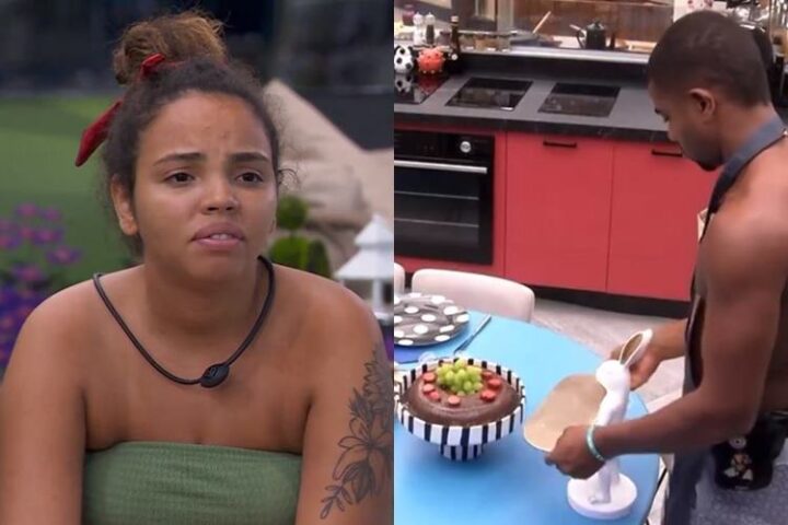 Pitel e Davi com o bolo de Rodriguinho no BBB24