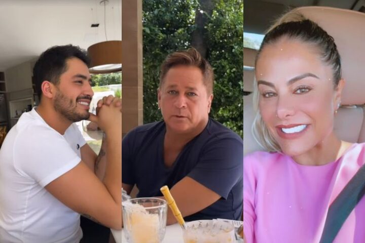 Matheus Vargas, Leonardo e Poliana Rocha almoçando juntos (Reprodução: Instagram)