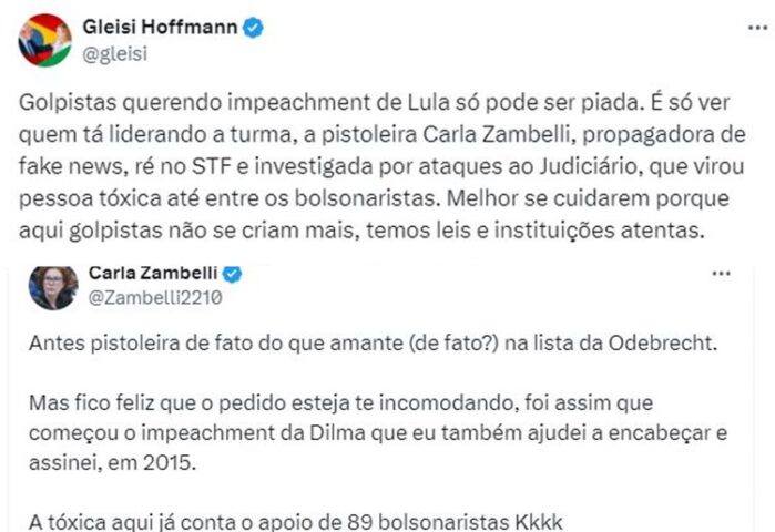 Posts de Gleisi e Carla
