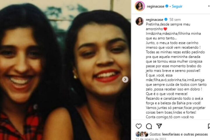 Regina Casé mandando uma mensagem de força para Preta na descoberta do câncer da cantora (Reprodução: Instagram)