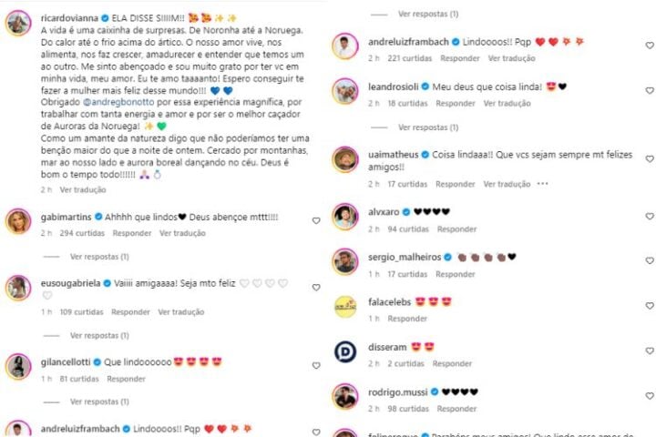 Os famosos comentando a publicação do Ricardo Vianna (Reprodução: Instagram)