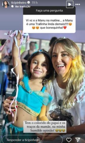 A postagem de Ticiane com a filha Manu, fruto de seu relacionamento com Cesar Tralli 